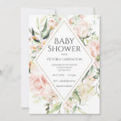 Invitation Elégant rose Floral Aquarelle Or bébé (Devant)