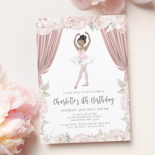Invitation Elégant rose floral Ballerina Black cheveux Annive