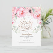 Invitation Élégant, Rose, Floral, Bébé fille Douche (Debout devant)