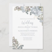 Invitation Elégant Rose floral bleu pâle (Devant)