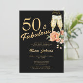 Invitation Élégant rose floral cinquante fabuleux 50e anniver (Debout devant)