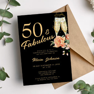 Invitation Élégant rose floral cinquante fabuleux 50e anniver