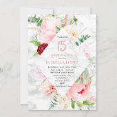 Invitation Élégant rose Floral Diamond Script Quinceañera (Devant)
