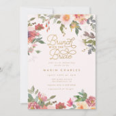 Invitation Elégant rose Floral Fête des mariées or Brunch (Devant)