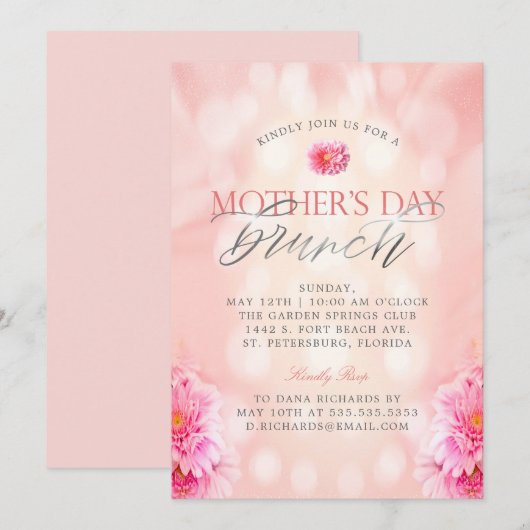Invitation Elégant rose Floral Fête des Mères Brunch Invitati (Devant / Derrière)