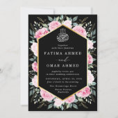 Invitation Élégant rose Floral Feuille musulman Mariage (Devant)