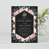 Invitation Élégant rose Floral Feuille musulman Mariage (Debout devant)