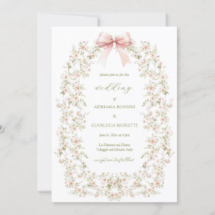 Invitation Élégant rose floral fille Coquette Bow Mariage