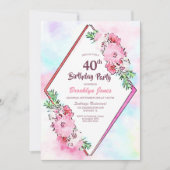 Invitation Elégant rose floral géométrique 40e anniversaire (Devant)