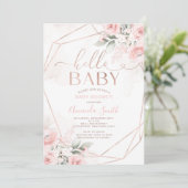 Invitation Élégant rose Floral Hello Baby shower (Debout devant)
