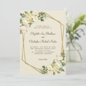 Invitation Elégant Rose Floral Mariage Gold Frame Eggshell (Debout devant)