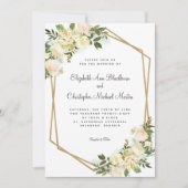 Invitation Elégant Rose Floral Mariage Or géométrique Blanc (Devant)