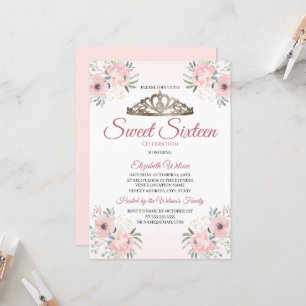 Invitation Élégant Rose Floral Or Blush Rose Sweet 16