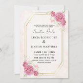 Invitation Élégant rose Floral Or espagnol Nuestra Boda (Devant)