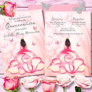 Invitation Élégant Rose Floral Pétales Roses Roses Robe Quinc