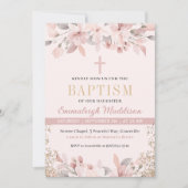 Invitation Élégant rose floral photo Baptême (Devant)