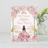 Invitation Élégant rose floral princesse papillon Quinceañera (Debout devant)