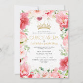 Invitation Élégant rose floral rose moderne or QR Quinceañera (Devant)