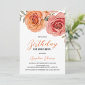 Invitation Elégant Rose Floral Rouge Orange (Debout devant)