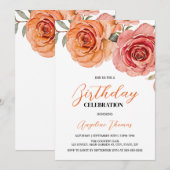 Invitation Elégant Rose Floral Rouge Orange (Devant / Derrière)