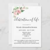 Invitation Élégant rose floral savoureux Célébration funérair (Devant)