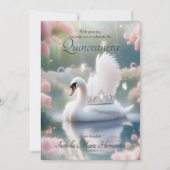 Invitation Elégant rose Floral Swan Argent Tiara Quinceañera (Devant)