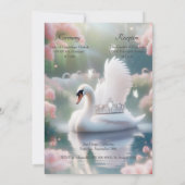 Invitation Elégant rose Floral Swan Argent Tiara Quinceañera (Dos)