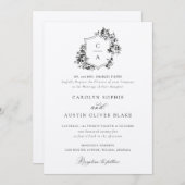 Invitation Élégant Rose Floral Vintage Crest Mariage (Devant / Derrière)