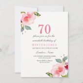 Invitation Elégant rose florale 70e anniversaire de fête Invi (Devant)