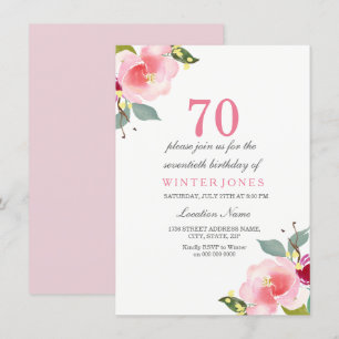 Invitation Elégant rose florale 70e anniversaire de fête Invi