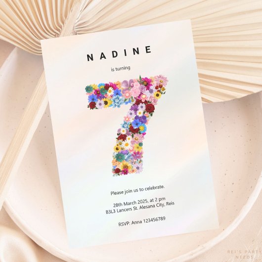 Invitation Elégant rose florale 7e anniversaire Jardin Printe