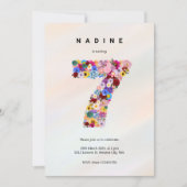 Invitation Elégant rose florale 7e anniversaire Jardin Printe (Devant)