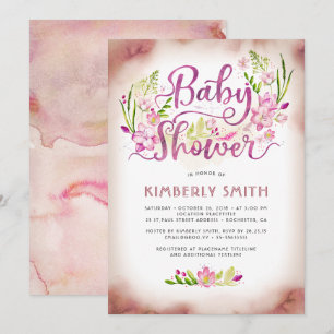 Invitation Élégant rose florale - Baby shower féminin