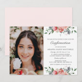 Invitation Élégant rose florale Confirmation pour les filles  (Devant / Derrière)