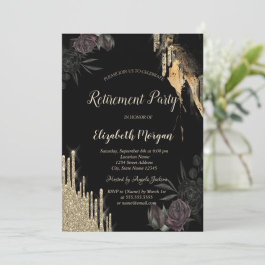 Invitation Élégant Rose foncé Parties scintillant Drives retr (Debout devant)