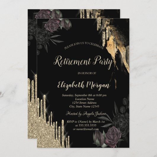 Invitation Élégant Rose foncé Parties scintillant Drives retr (Devant / Derrière)