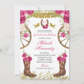 Invitation Élégant rose Fuchsia Rose rouge Charra Quinceañera (Devant)