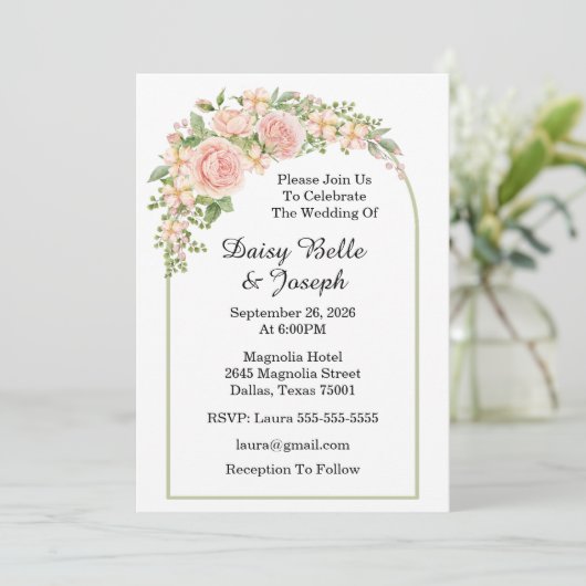 Invitation Elégant Rose Garden (Debout devant)