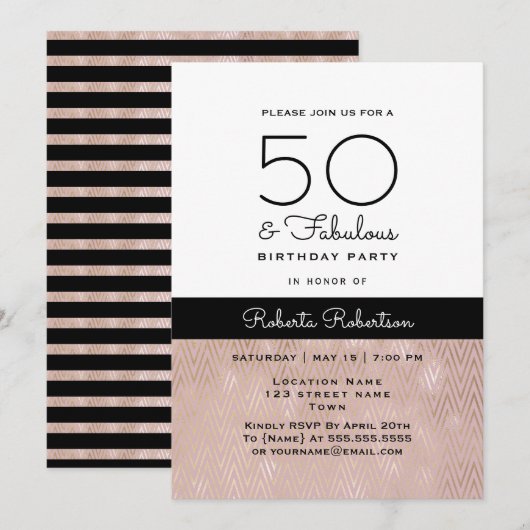 Invitation Elégant Rose Gold 50e anniversaire (Devant / Derrière)