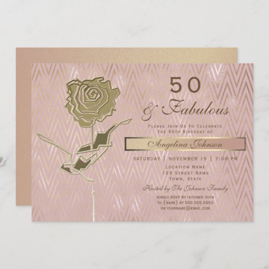 Invitation Elégant Rose Gold 50e anniversaire (Devant / Derrière)