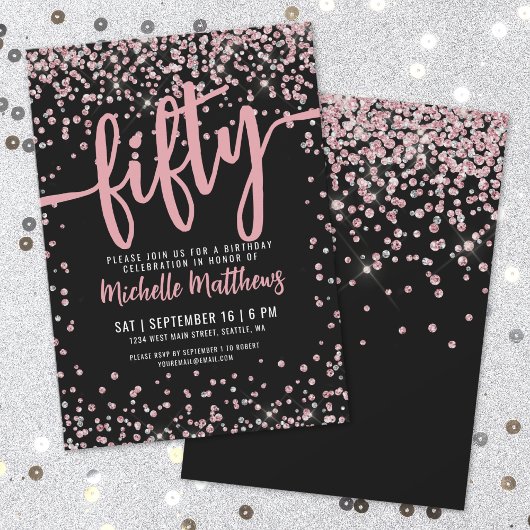 Invitation Elégant Rose Gold 50e anniversaire