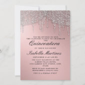 Invitation Elégant Rose Gold Argent String Lumières Quinceañe (Devant)