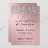 Invitation Elégant Rose Gold Argent String Lumières Quinceañe (Devant / Derrière)