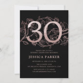Invitation Elégant Rose Gold Black 30e anniversaire (Devant)