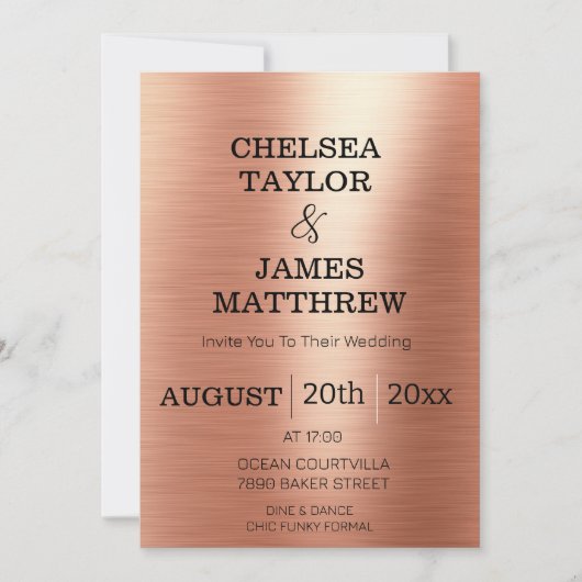 Invitation Élégant Rose Gold Black Font Mariage (Devant)