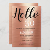 Invitation Elégant Rose Gold Black Hello 30 Anniversaire (Devant / Derrière)