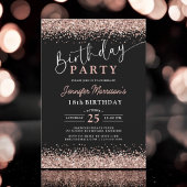 Invitation Elégant Rose Gold Black Parties scintillant 18e an
