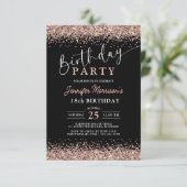 Invitation Elégant Rose Gold Black Parties scintillant 18e an (Debout devant)