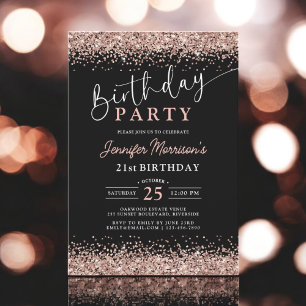 Invitation Elégant Rose Gold Black Parties scintillant 21e an