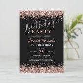 Invitation Elégant Rose Gold Black Parties scintillant 30e an (Debout devant)